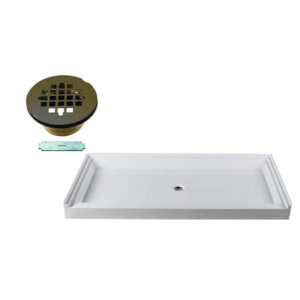 Westbrass Shower Pan 72 x 36 3-Wall W/ Center Solid Brass Drain W/ Modern Cross Grid in Oil Rubbed Bronze HPG7236WHB-12